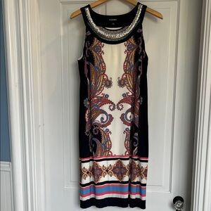Roz & Ali Navy and White Paisley Midi Dress